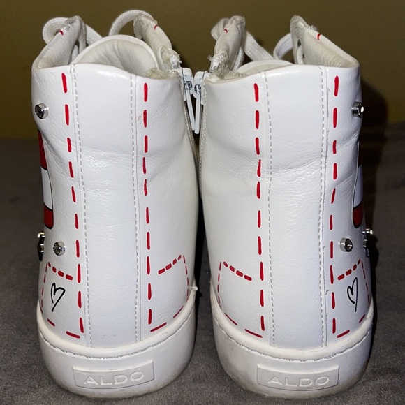 Aldo Marvina size 8 White Leather Lace Up Side Zip High Top Trainers Sneakers - Picture 5 of 8